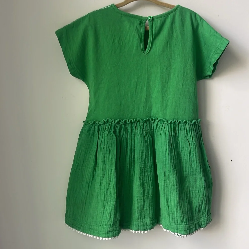 Mini Boden Woven Mixed Texture Dress in Bright Green 100% Cotton Size 4-5Y